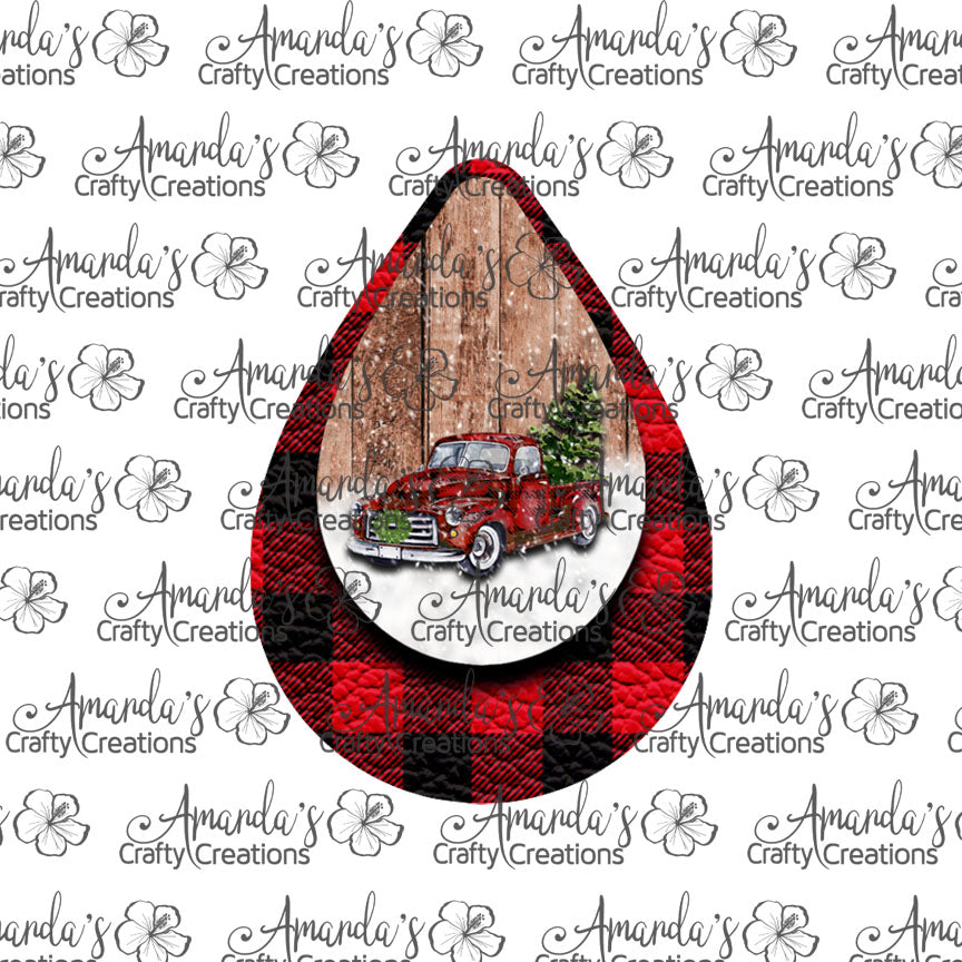 Vintage Red Truck Winter Teardrop Earring Sublimation Design, Hand drawn Teardrop Sublimation earring design, digital download, JPG, PNG