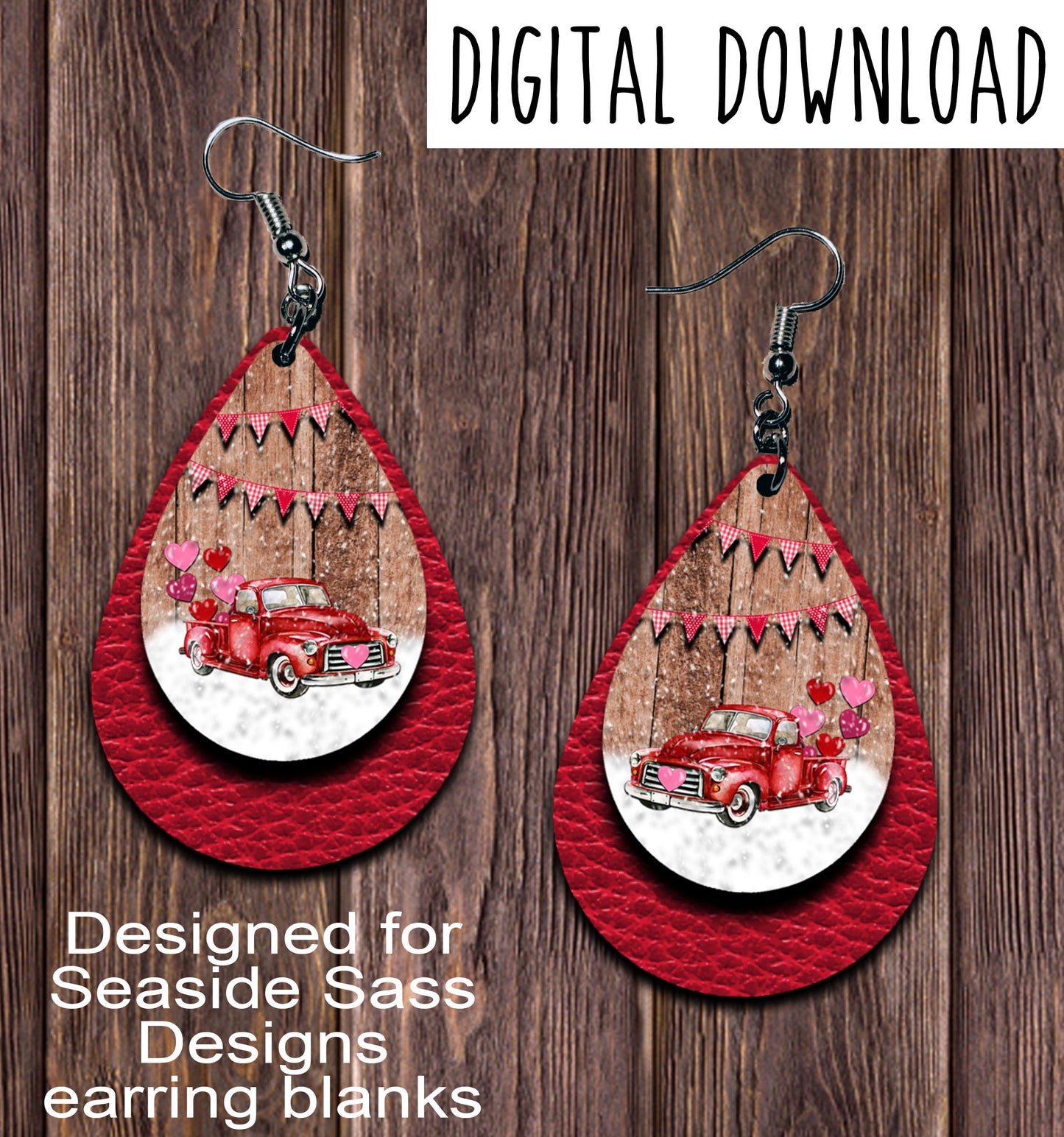 Vintage Red Truck Red Valentine Teardrop Earring Sublimation Design, Hand drawn Teardrop Sublimation earring design, digital download, JPG, PNG