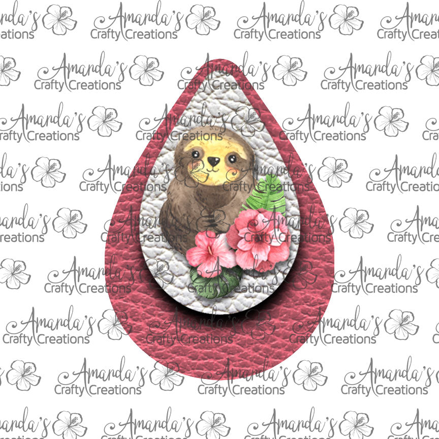 Watercolor Sloth 2 Teardrop Earring Sublimation Design, Hand drawn Teardrop Sublimation earring design, digital download, JPG, PNG