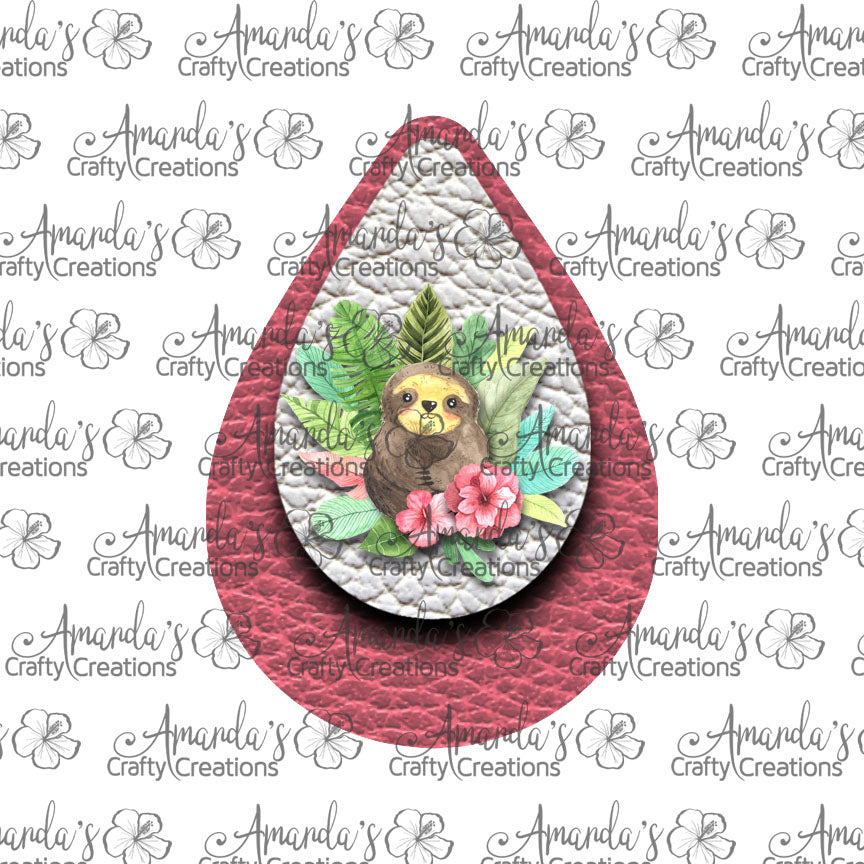 Watercolor Sloth Teardrop Earring Sublimation Design, Hand drawn Teardrop Sublimation earring design, digital download, JPG, PNG
