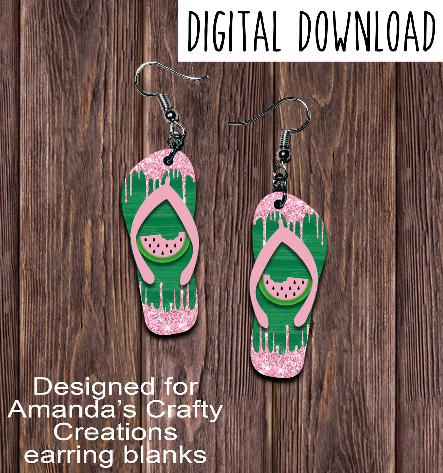 Watermelon Flip Flop Earring Sublimation Design, Hand drawn Flip Flop Sublimation earring design, digital download, JPG, PNG