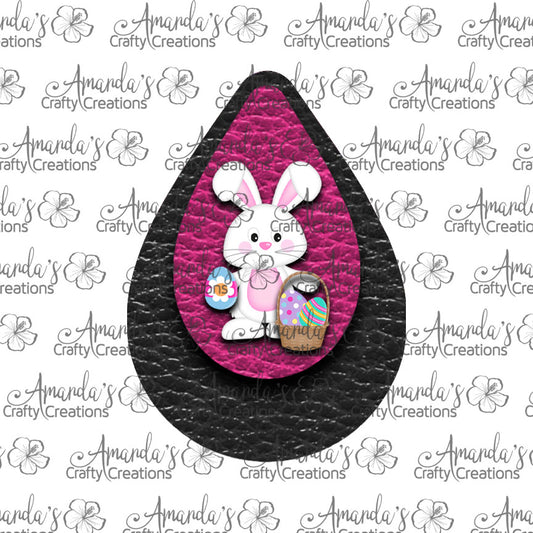 White Bunny Basket Hot Pink Black Teardrop Earring Sublimation Design, Hand drawn Teardrop Sublimation earring design, digital download, JPG, PNG