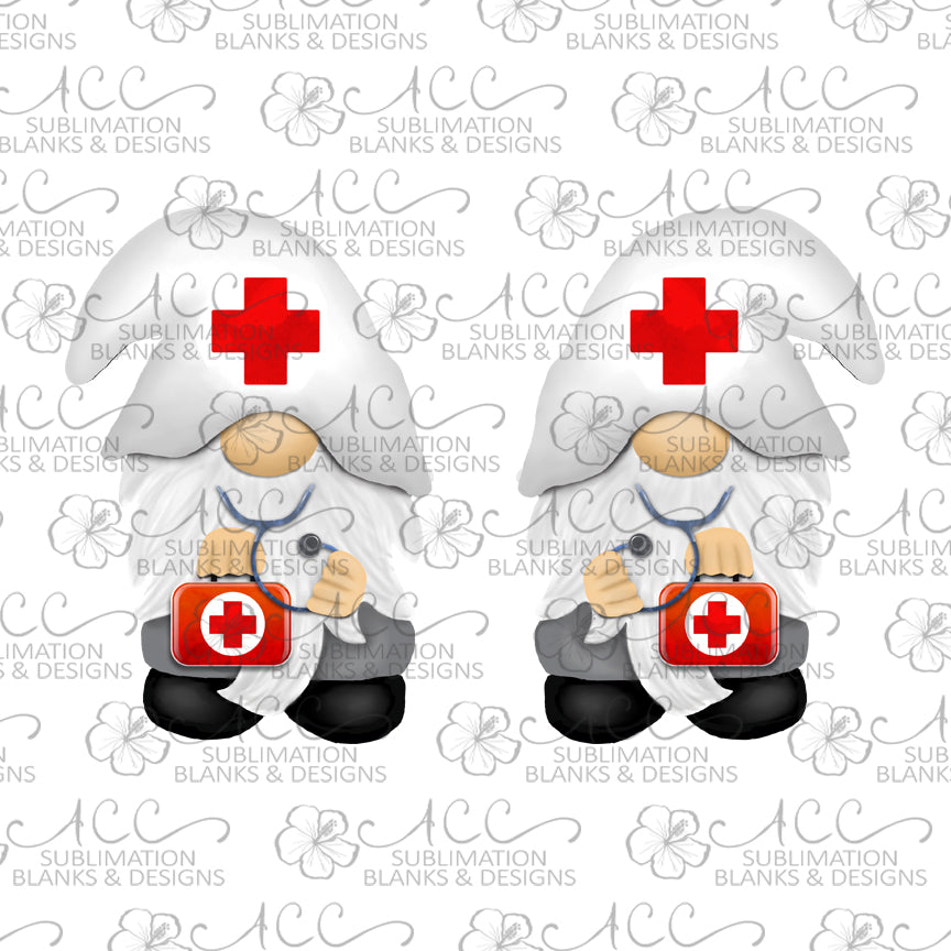 White Hat Nurse Gnome Earring Sublimation Design, Hand drawn Gnome Sublimation earring design, digital download, JPG, PNG