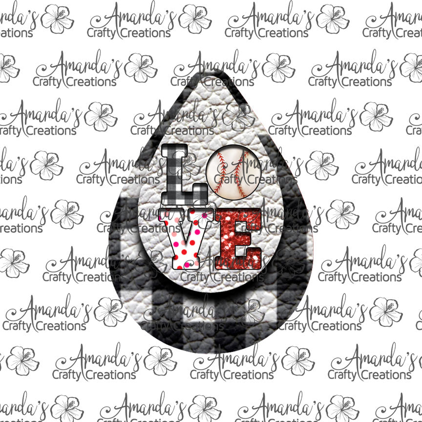 White Plaid LOVE Baseball Cut Out Teardrop Earring Sublimation Design, Hand drawn Teardrop Sublimation earring design, digital download, JPG, PNG
