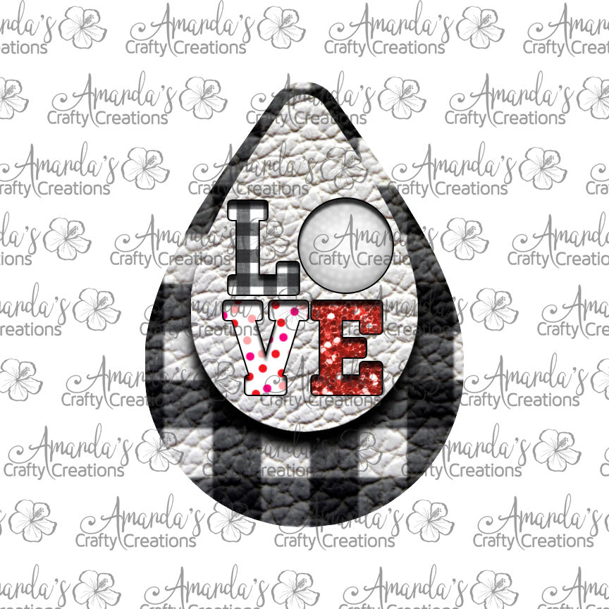 White Plaid LOVE Golf Cut Out Teardrop Earring Sublimation Design, Hand drawn Teardrop Sublimation earring design, digital download, JPG, PNG