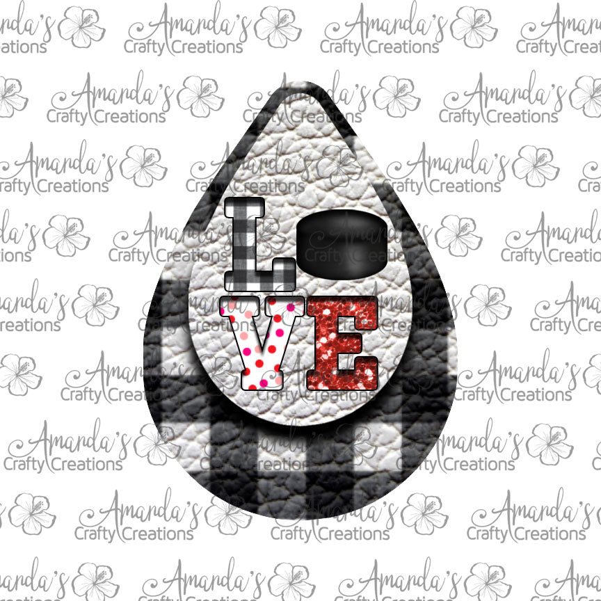 White Plaid LOVE Hockey Cut Out Teardrop Earring Sublimation Design, Hand drawn Teardrop Sublimation earring design, digital download, JPG, PNG