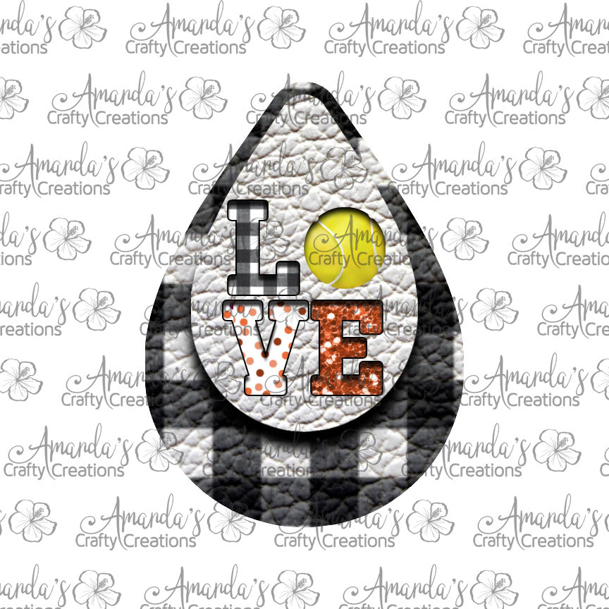 White Plaid LOVE Orange Tennis l Cut Out Teardrop Earring Sublimation Design, Hand drawn Teardrop Sublimation earring design, digital download, JPG, PNG