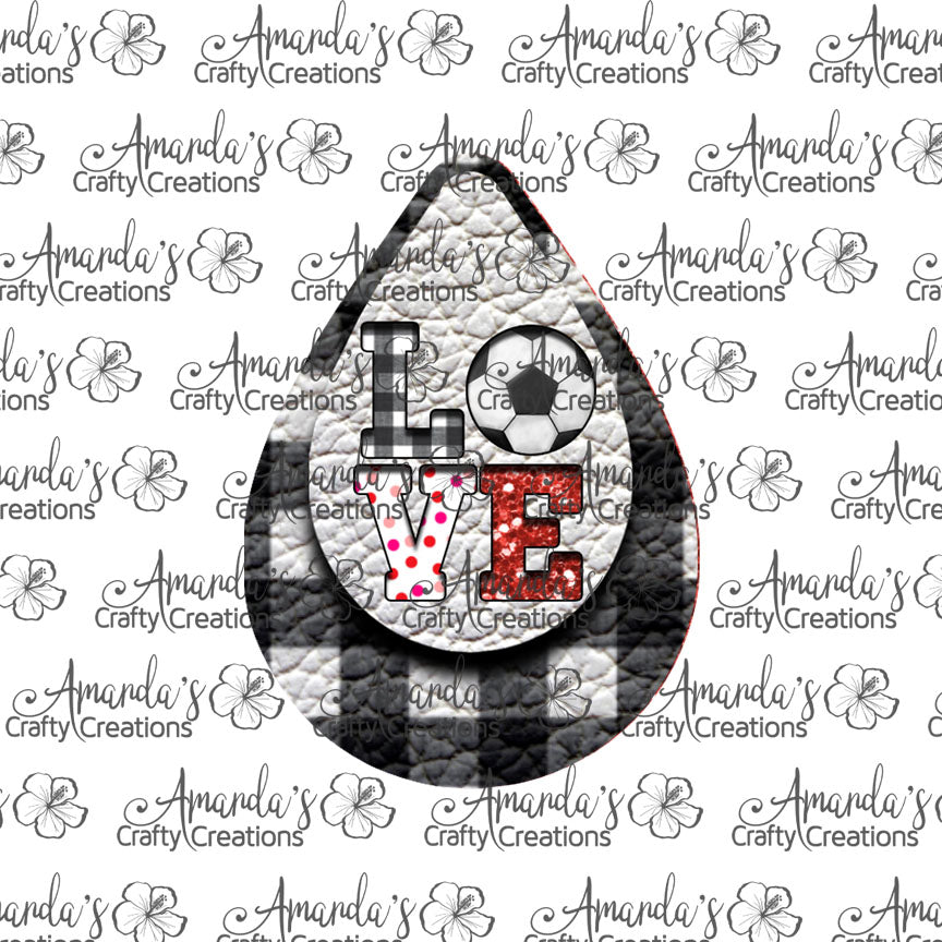 White Plaid LOVE Soccer Cut Out Teardrop Earring Sublimation Design, Hand drawn Teardrop Sublimation earring design, digital download, JPG, PNG