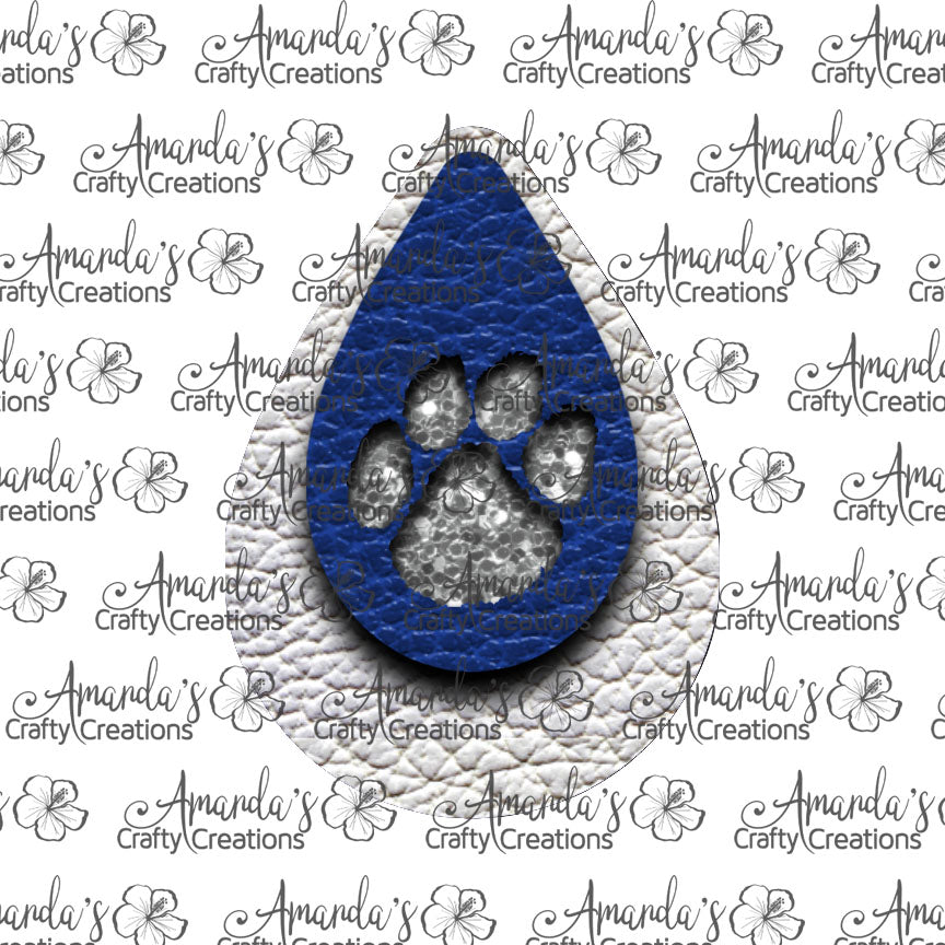 White Royal Blue Paw Cut Out Teardrop Earring Sublimation Design, Hand drawn Teardrop Sublimation earring design, digital download, JPG, PNG
