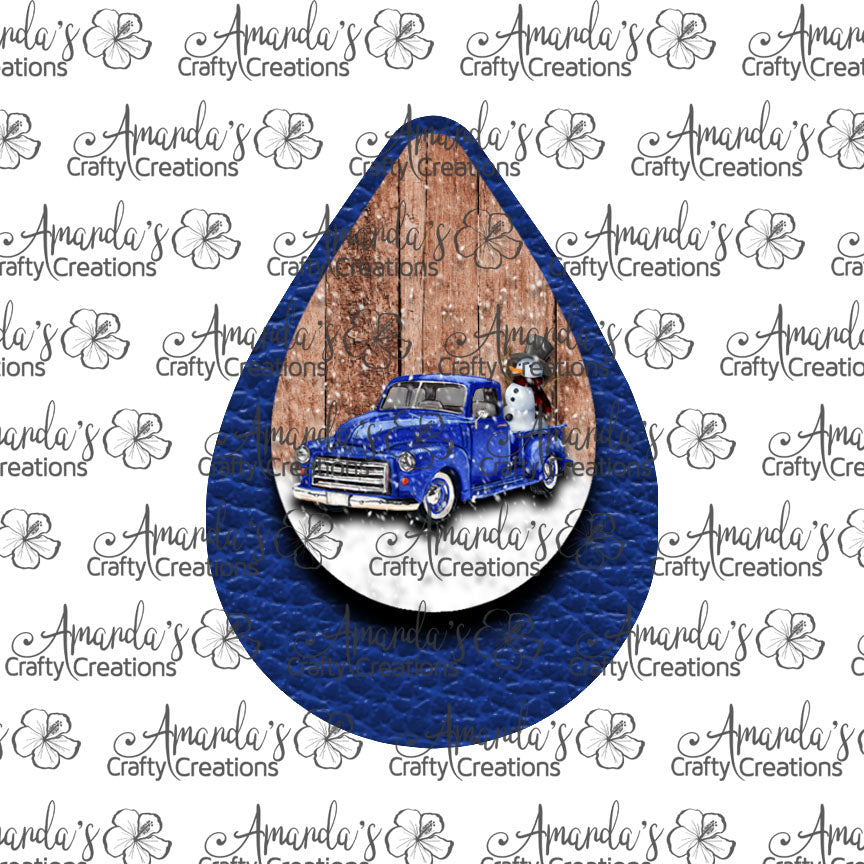 Winter Blue Vintage Truck Blue SnowmanTeardrop Earring Sublimation Design, Hand drawn Teardrop Sublimation earring design, digital download, JPG, PNG