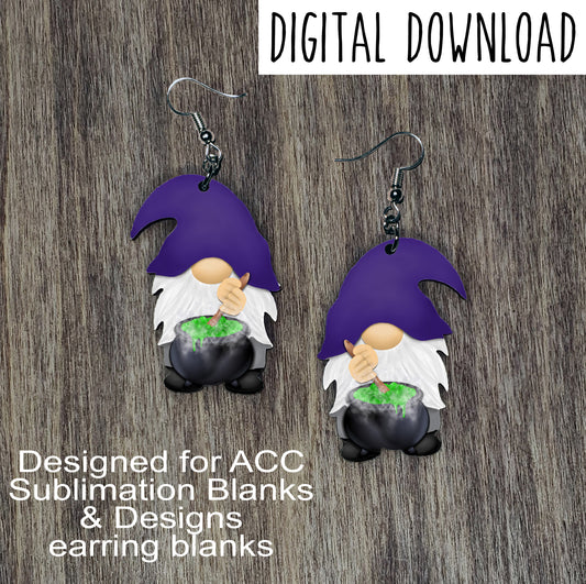 Witch Gnome Earring Sublimation Design, Hand drawn Gnome Sublimation earring design, digital download, JPG, PNG