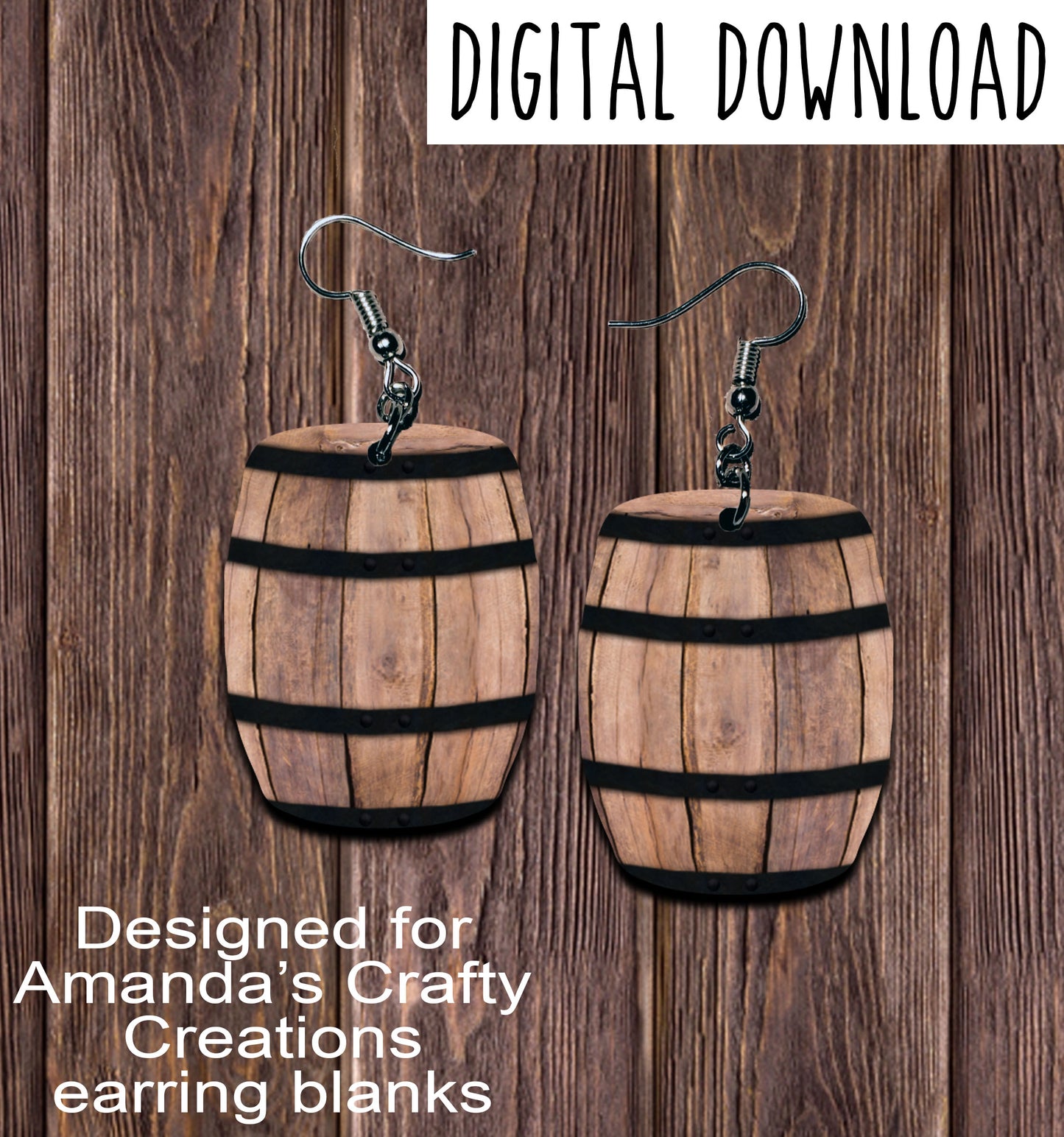 Light Wood Black Band Barrel Sublimation Earring Sublimation Design, Hand drawn Barrel Sublimation earring design, digital download, JPG, PNG