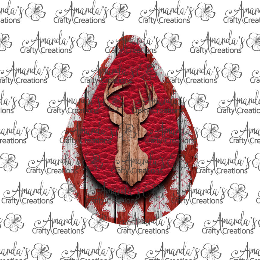 Xmas Wood Deer Teardrop Earring Sublimation Design, Hand drawn Teardrop Sublimation earring design, digital download, JPG, PNG