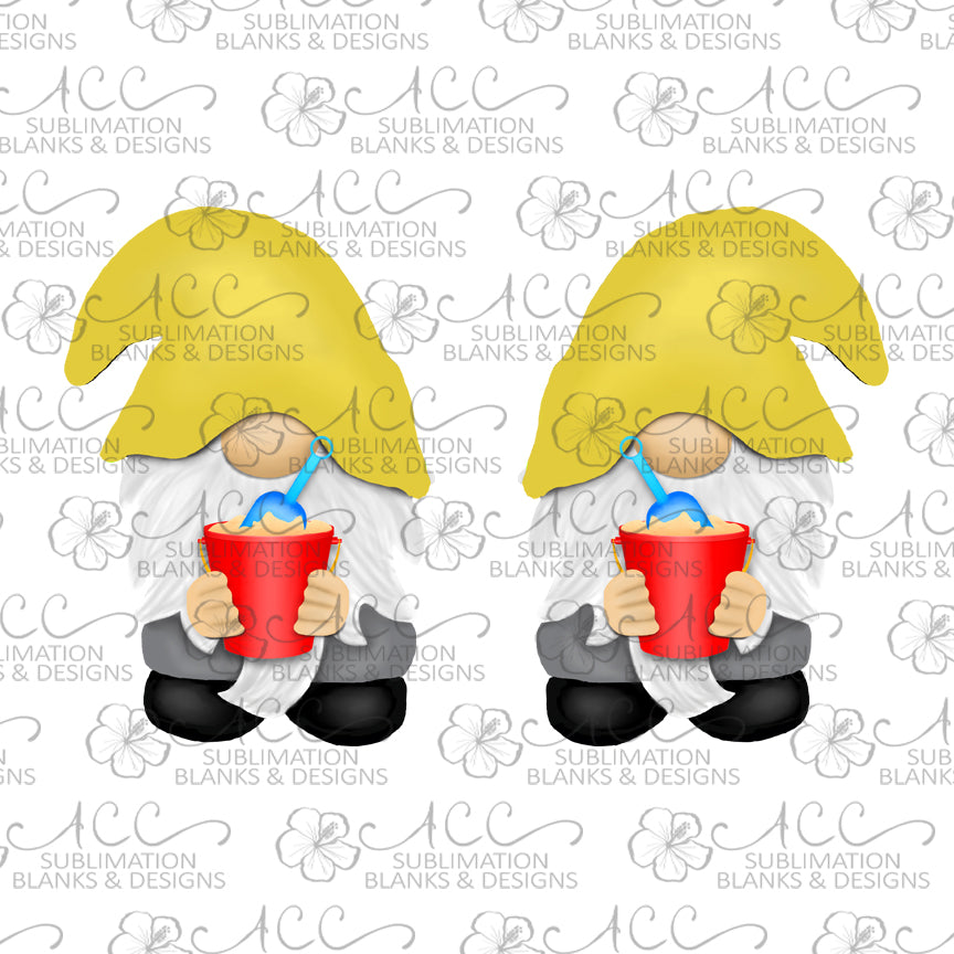 Yellow Hat Gnome with Sand Pail Earring Sublimation Design, Hand drawn Gnome Sublimation earring design, digital download, JPG, PNG