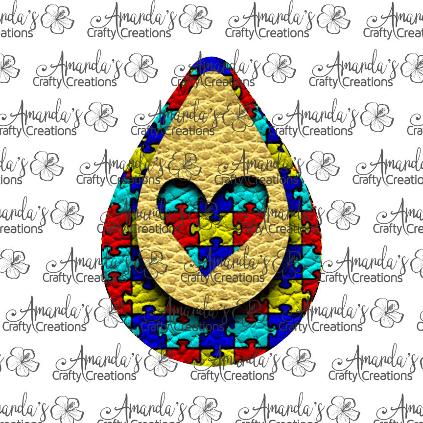 Yellow Autism Awareness Puzzle Cut Out Teardrop Earring Sublimation Design, Hand drawn Teardrop Sublimation earring design, digital download, JPG, PNG