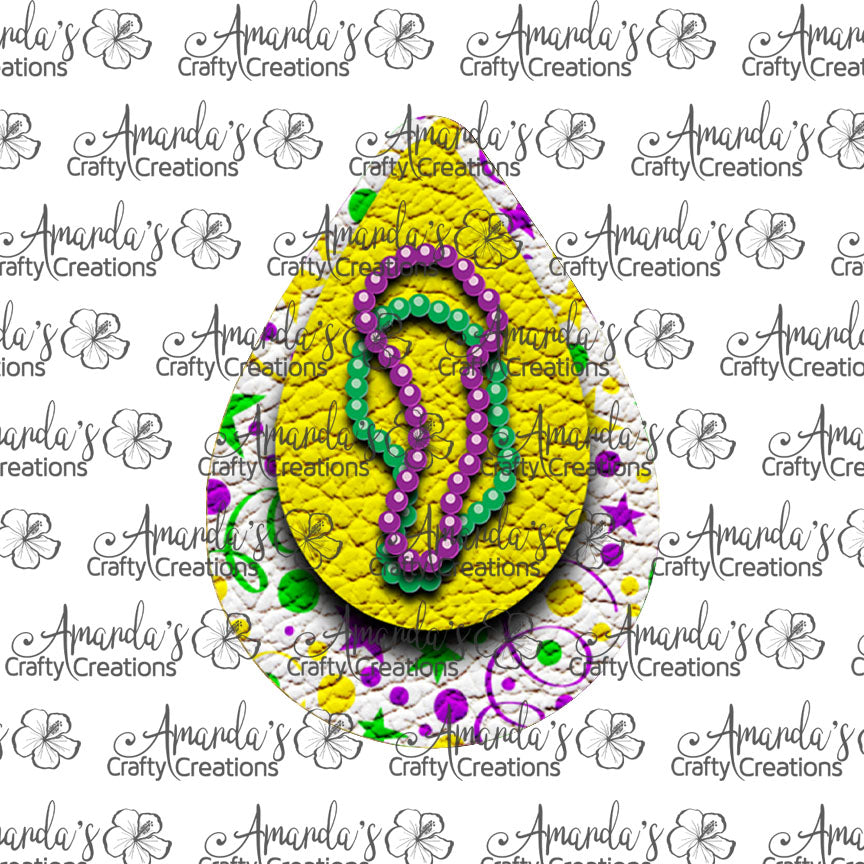 Yellow Mardi Gras Beads Teardrop Earring Sublimation Design, Hand drawn Teardrop Sublimation earring design, digital download, JPG, PNG