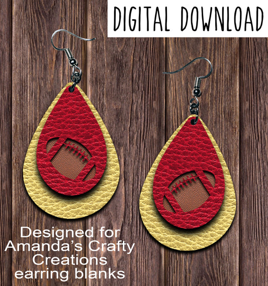 Yellow Red Football Cut Out Teardrop Earring Sublimation Design, Hand drawn Teardrop Sublimation earring design, digital download, JPG, PNG