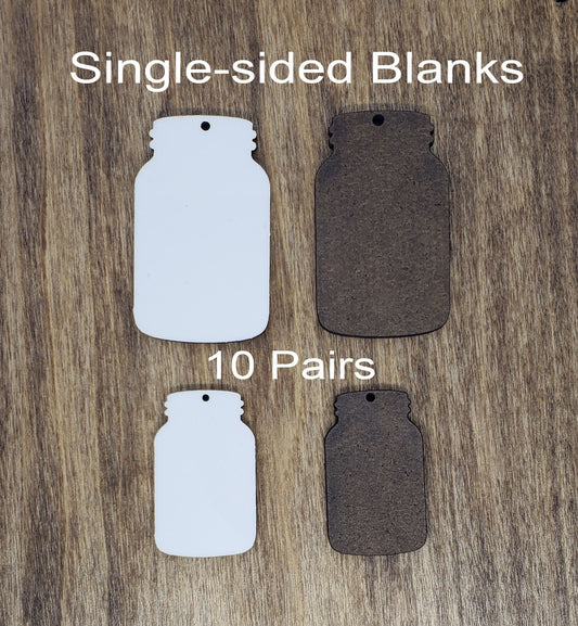 Sublimation hardboard blanks, mason jar earring sublimation blanks, SINGLE-sided mason jar earring shape blanks for sublimation
