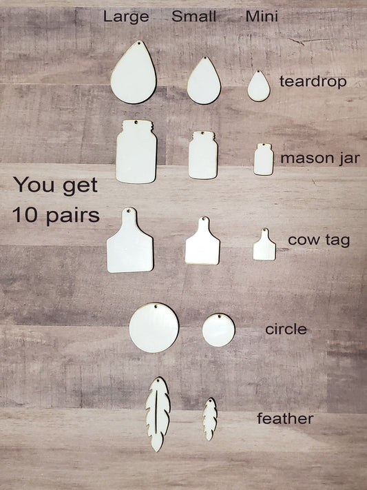 Sublimation hardboard blanks, mini earring sublimation shapes, mini sublimation shapes for earrings