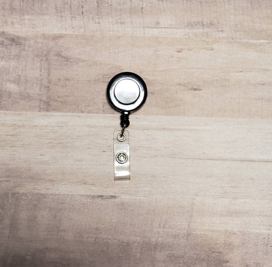 Badge reels, blank badge reel holders, black badge holder clips with retractable plastic clip