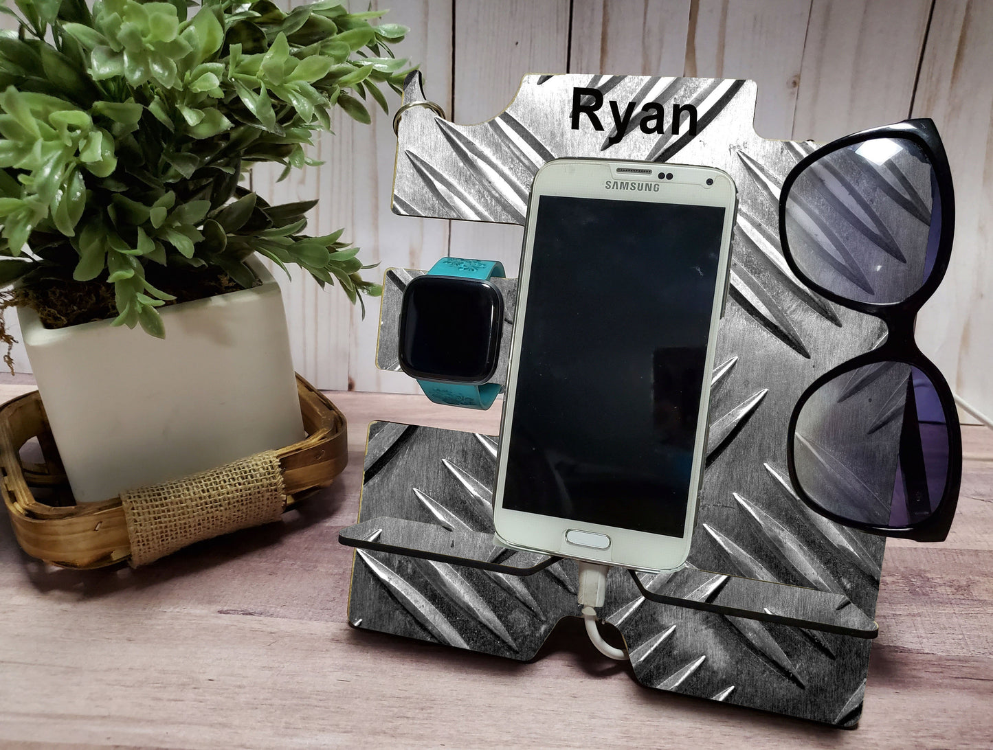 2-Piece Sublimation Hardboard Blanks – Phone Docking Station with Watch, Ring, and Sunglass Slots