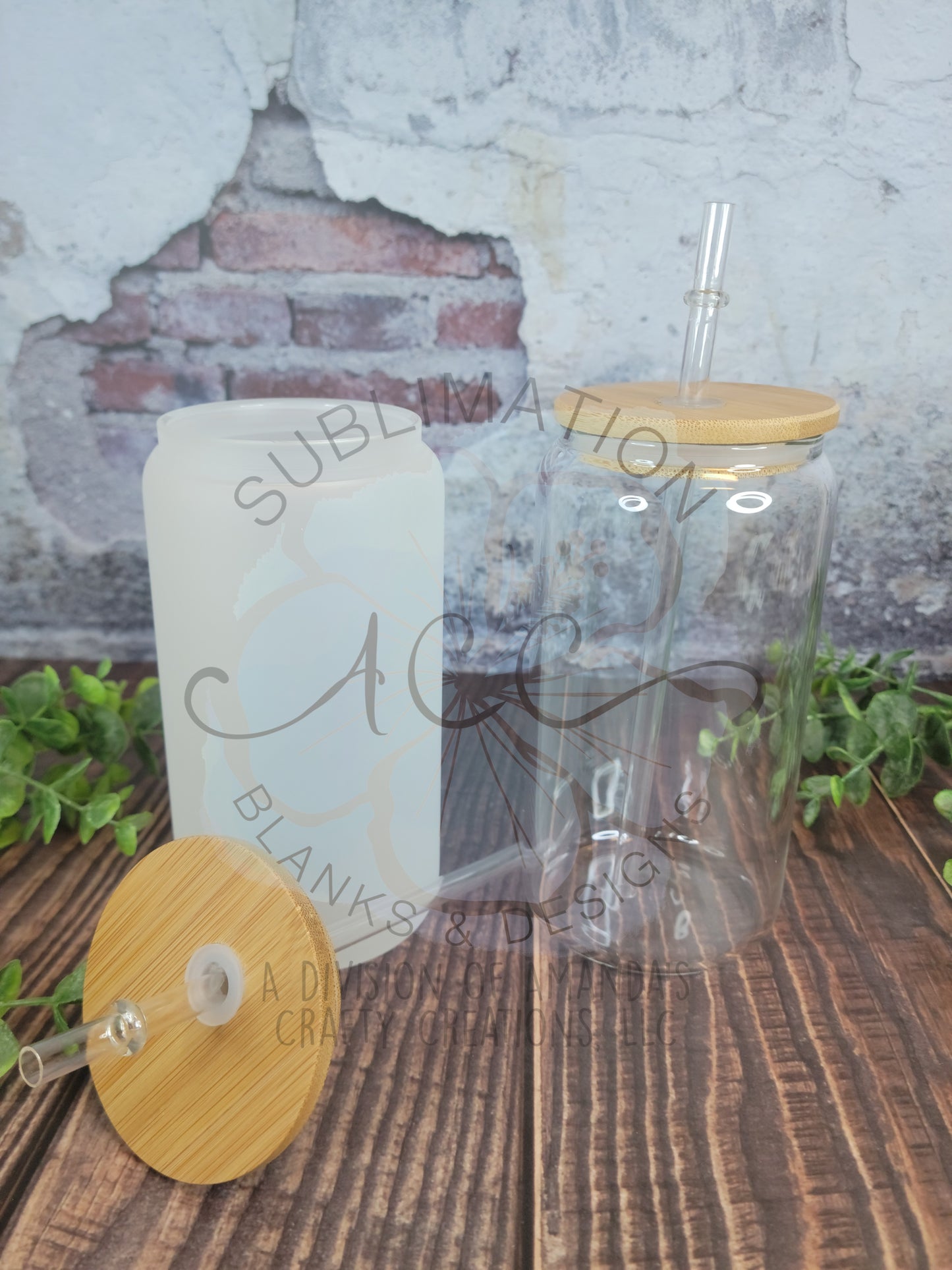 RTS 16oz Sublimation Ready Glass Can tumblers with bamboo lid and plastic straw, Clear or Frosted, sublimation blank glass can cups
