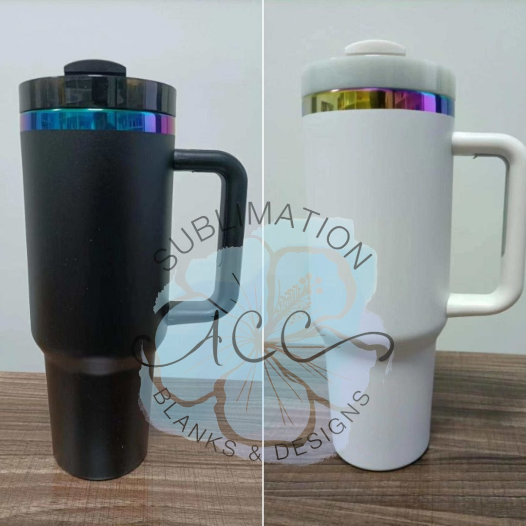 40oz Rainbow Base Stainless Steel Tumbler with Handle - Powder Coated for Engraving, Stripping, Epoxy, DIY Crafts (Not Sublimation) - Ready to Ship (RTS)