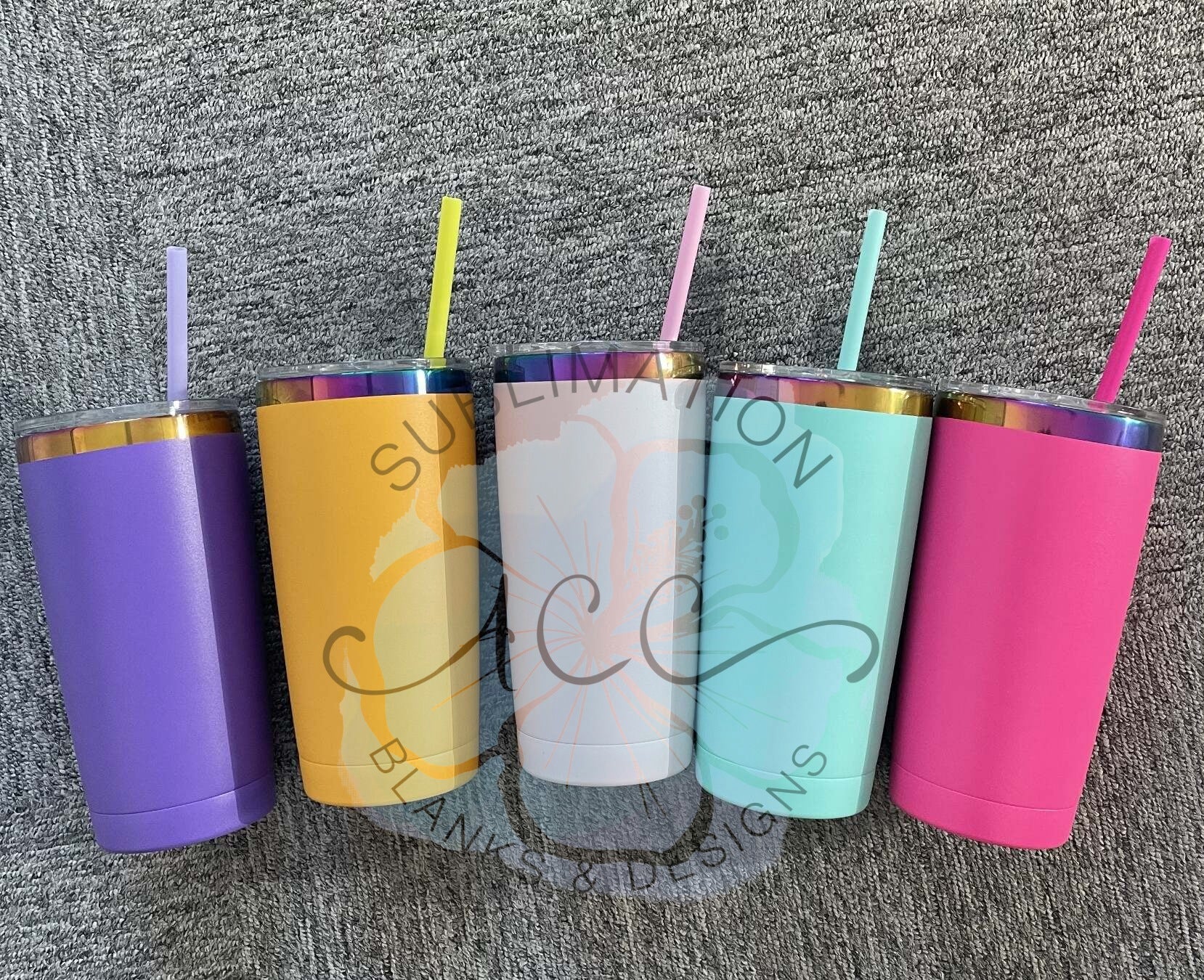 40oz Rainbow Powder Coated stainless steel tumbler with handle, 40oz powder  coated handled tumbler for engraving, stripping, epoxy, etc (NOT