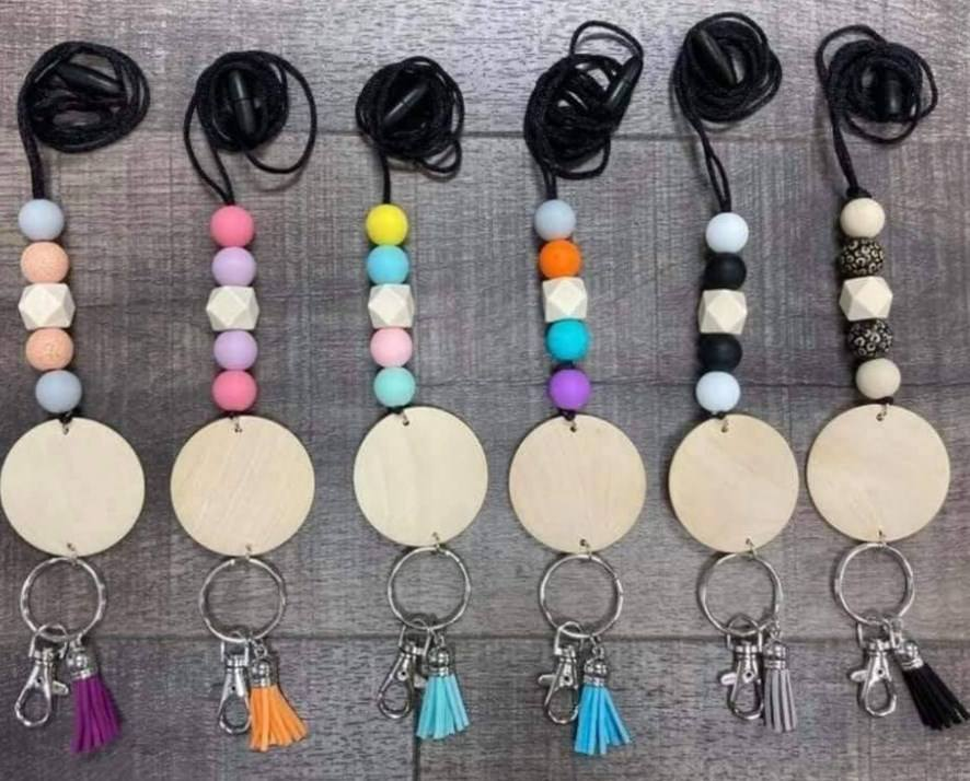 Silicone bead lanyard, lanyard, laser engraving blank, silicone bead lanyard, wood disc for engraving