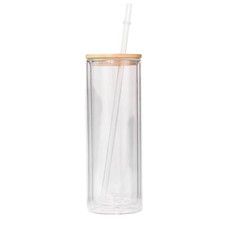 "Snow Globe" Sublimation Ready Glass Can tumblers with bamboo lid and plastic straw, Clear "Snow Globe" Glass Can Cups, sublimation blank glass can cups RTS