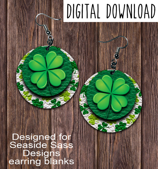 Leaf Clover Circle Earring Sublimation Design, Hand drawn Circle Sublimation earring design, digital download, JPG, PNG