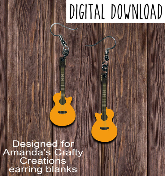 Acoustic Guitar Earring Sublimation Design, Hand drawn Guitar Sublimation earring design, digital download, JPG, PNG