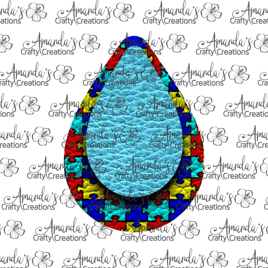 Aqua Autism Puzzle Teardrop Earring Sublimation Design, Hand drawn Teardrop Sublimation earring design, digital download, JPG, PNG