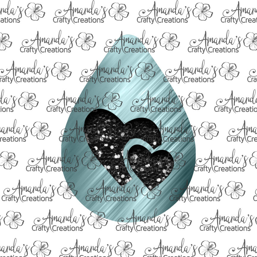 Aqua Brushed Metal Black Chunk Hearts Teardrop Earring Sublimation Design, Hand drawn Teardrop Sublimation earring design, digital download, JPG, PNG