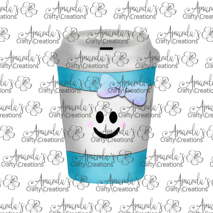 Cute Aqua Bow Coffee Cup Earring Sublimation Design, Hand drawn Coffee Cup Sublimation earring design, digital download, JPG, PNG