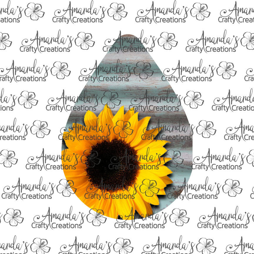 Aqua Tin Sunflower Teardrop Earring Sublimation Design, Hand drawn Teardrop Sublimation earring design, digital download, JPG, PNG