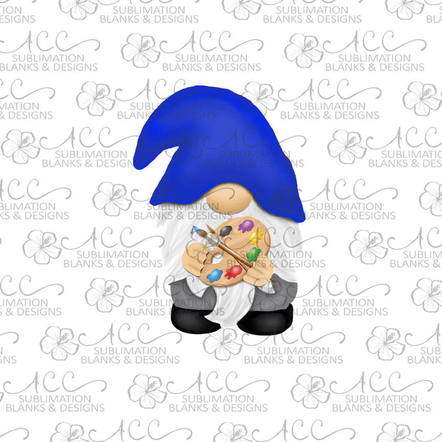 Artist Gnome with Blue Hat Earring Sublimation Design, Hand drawn Gnome Sublimation earring design, digital download, JPG, PNG