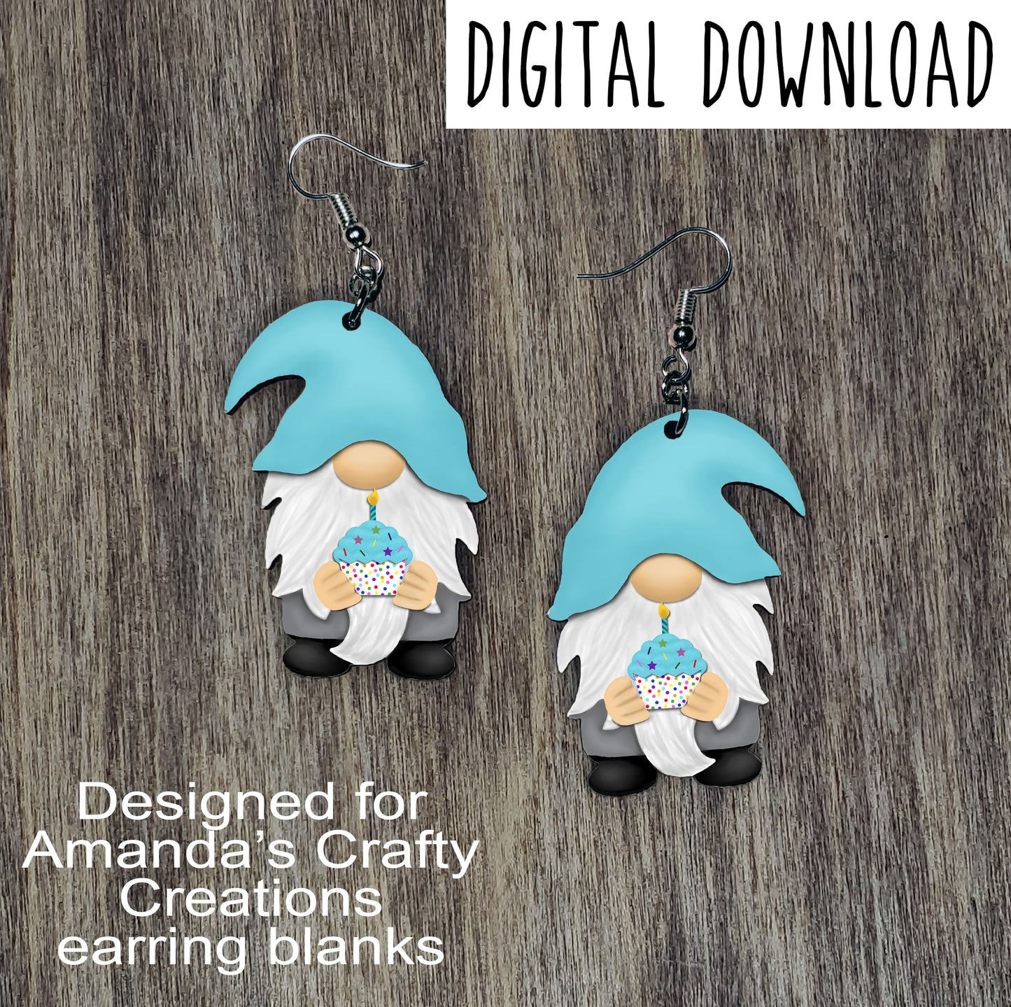 Birthday Gnome Earring Sublimation Design, Hand drawn Gnome Sublimation earring design, digital download, JPG, PNG