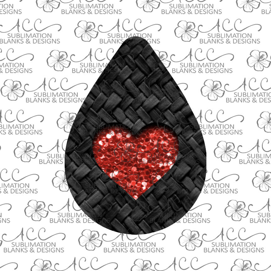 Black Basket Weave Red Glitter Heart Teardrop Earring Sublimation Design, Hand drawn Teardrop Sublimation earring design, digital download, JPG, PNG