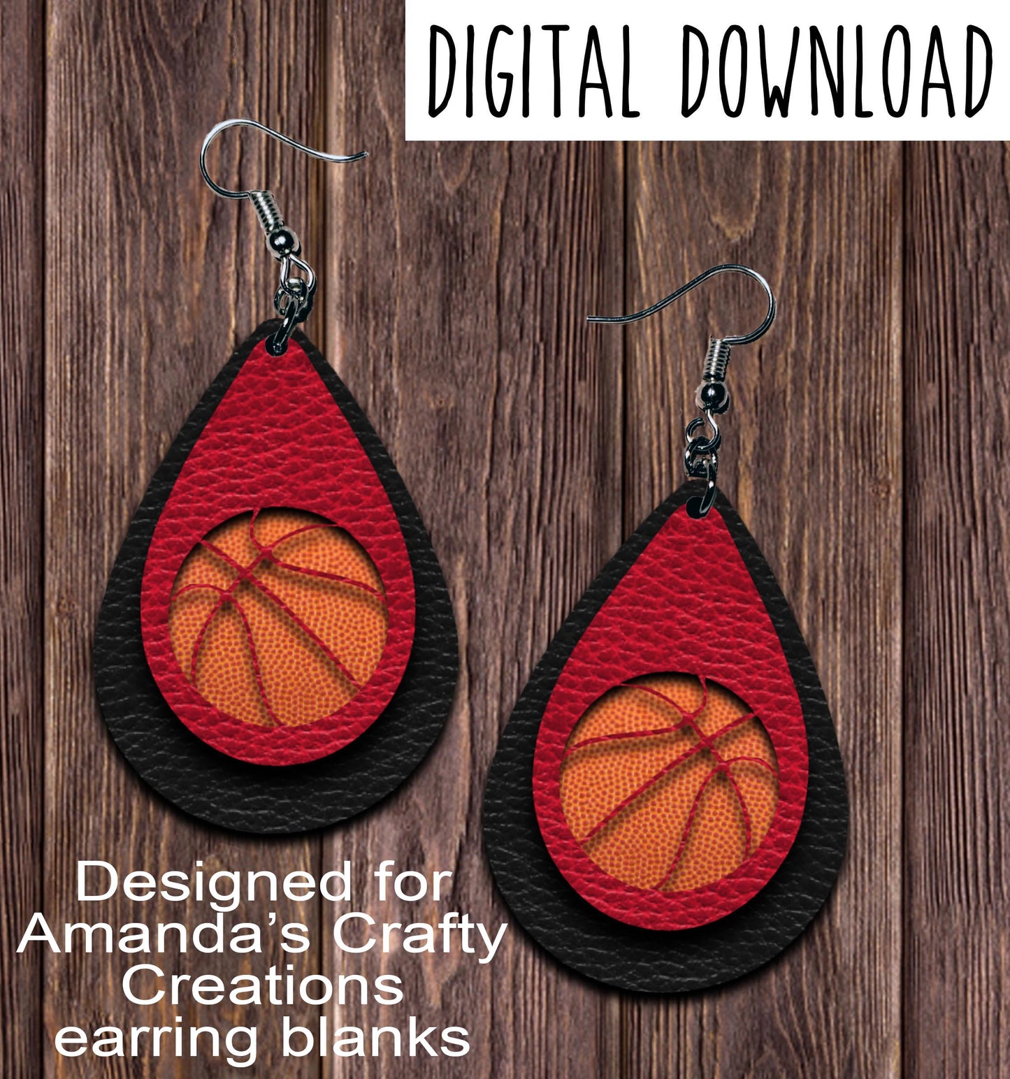 Black Red Basketball Cutout Teardrop Earring Sublimation Design, Hand drawn Teardrop Sublimation earring design, digital download, JPG, PNG