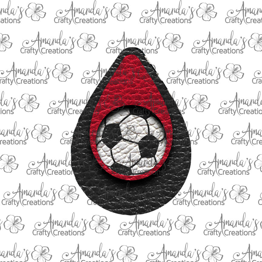 Black Red Soccer Cutout Teardrop Earring Sublimation Design, Hand drawn Teardrop Sublimation earring design, digital download, JPG, PNG