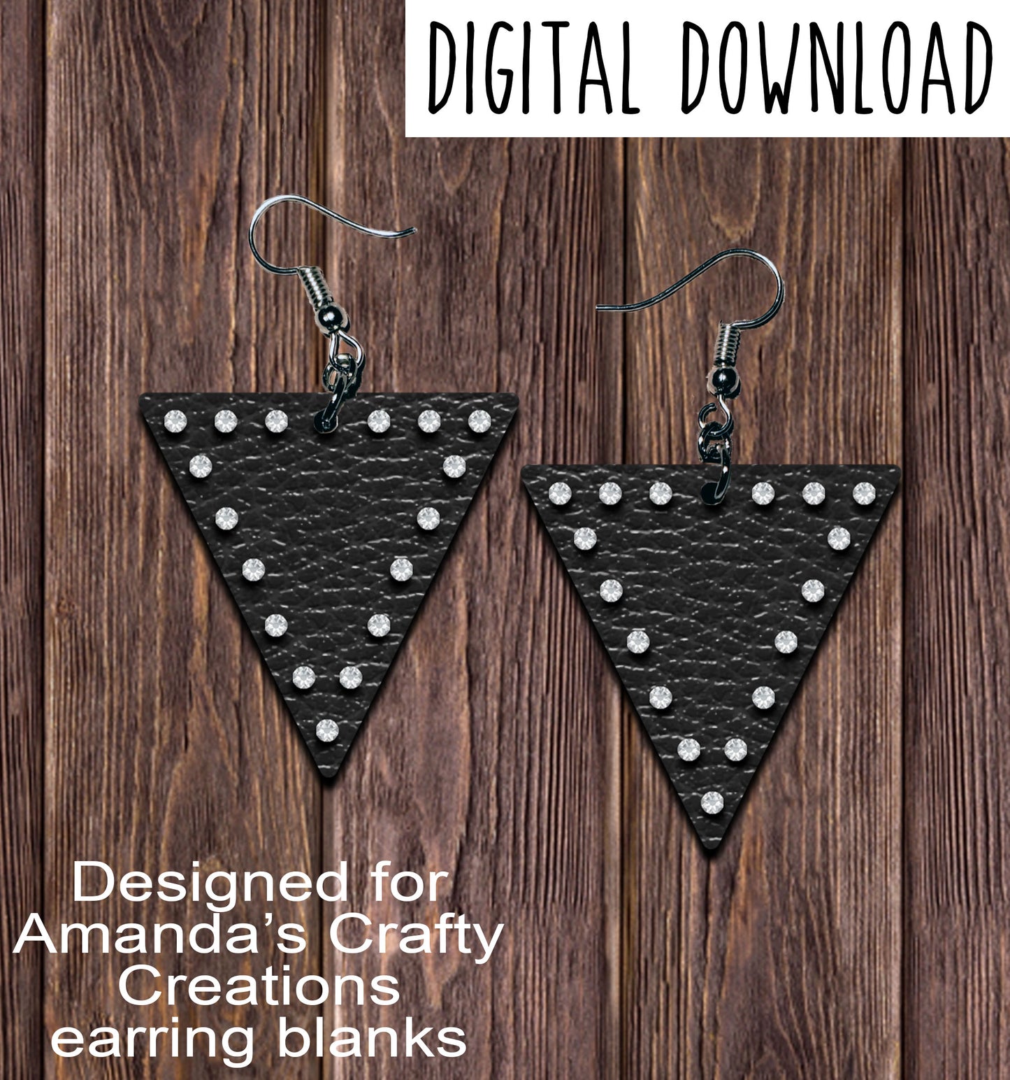 Black Leather Rhinestone Isosceles Triangle Earring Sublimation Design, Hand drawn Isosceles Triangle Sublimation earring design, digital download, JPG, PNG