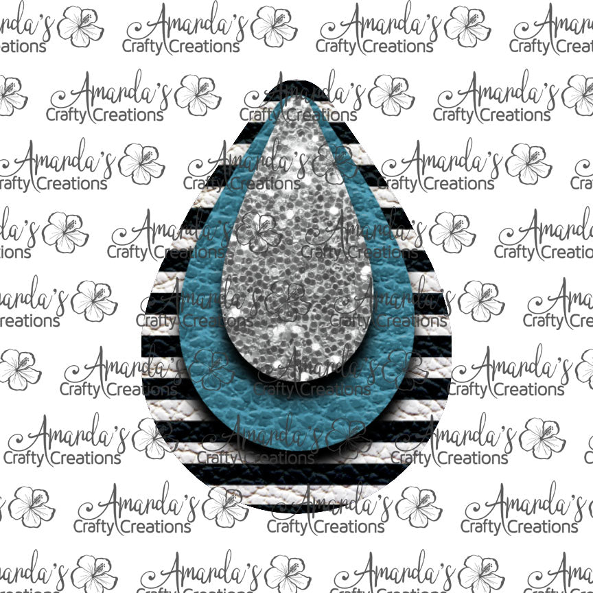 Black Stripe Turquoise Silver Chunk Teardrop Earring Sublimation Design, Hand drawn Teardrop Sublimation earring design, digital download, JPG, PNG