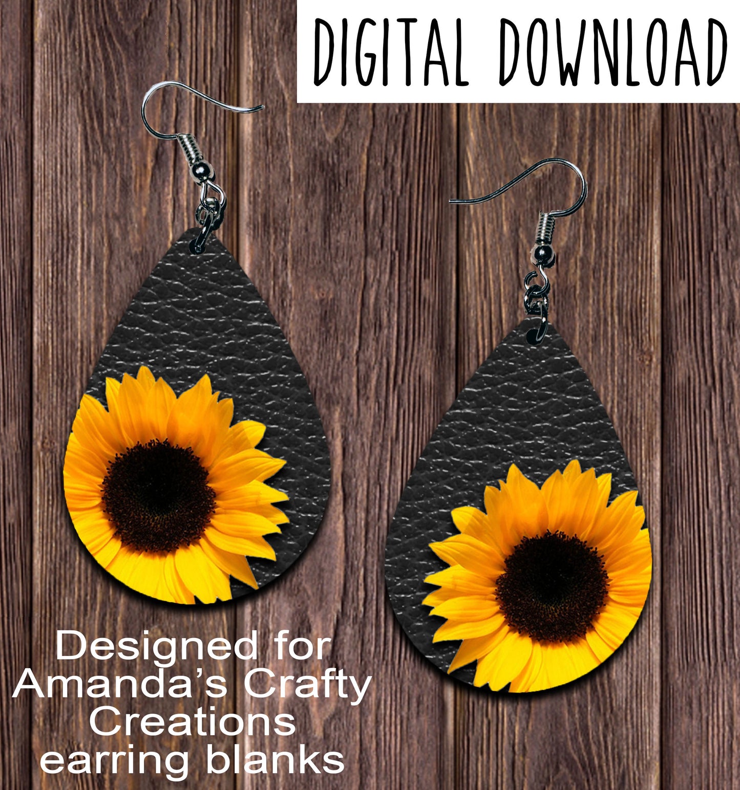 Black Sunflower Teardrop Earring Sublimation Design, Hand drawn Teardrop Sublimation earring design, digital download, JPG, PNG