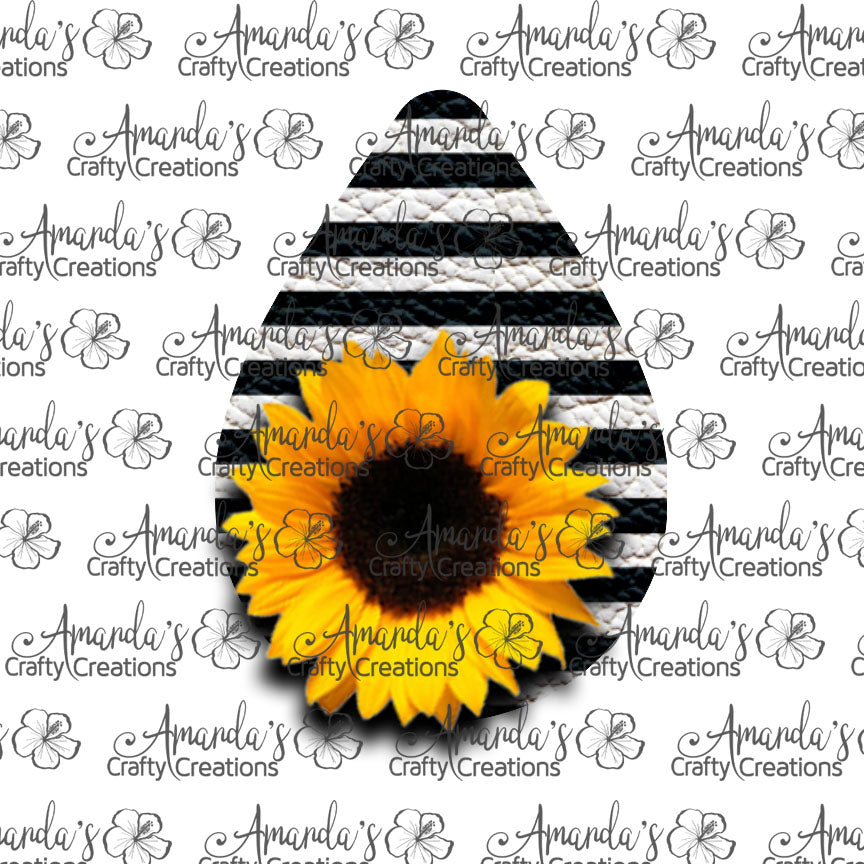 Black Stripe Sunflower Teardrop Earring Sublimation Design, Hand drawn Teardrop Sublimation earring design, digital download, JPG, PNG