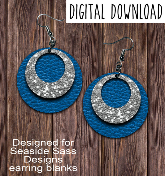 Blue Glitter Open Circle Earring Sublimation Design, Hand drawn Circle Sublimation earring design, digital download, JPG, PNG