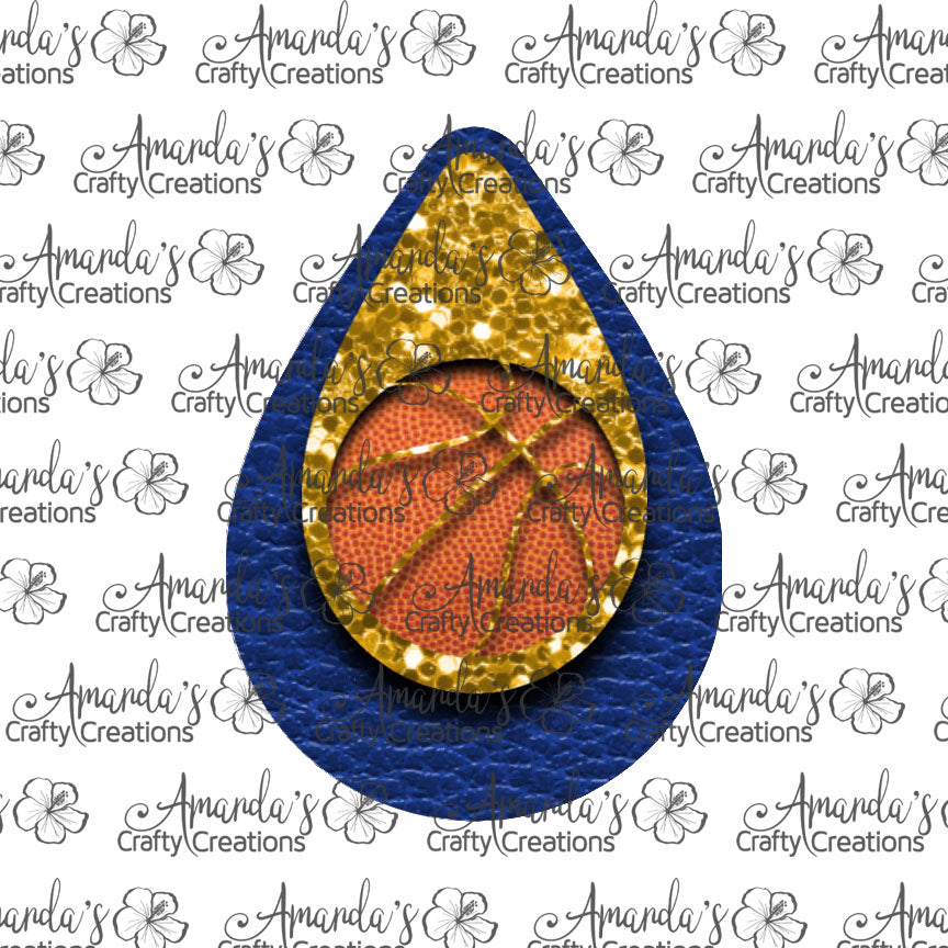 Blue Gold Basketball Cut Out Teardrop Earring Sublimation Design, Hand drawn Teardrop Sublimation earring design, digital download, JPG, PNG\