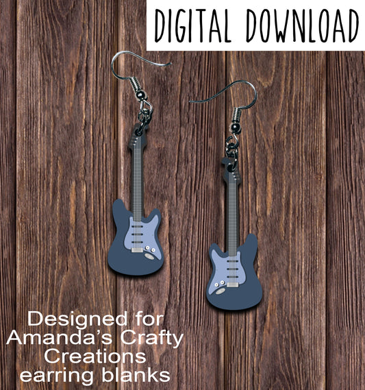 Blue Grey Electric Guitar Earring Sublimation Design, Hand drawn Guitar Sublimation earring design, digital download, JPG, PNG