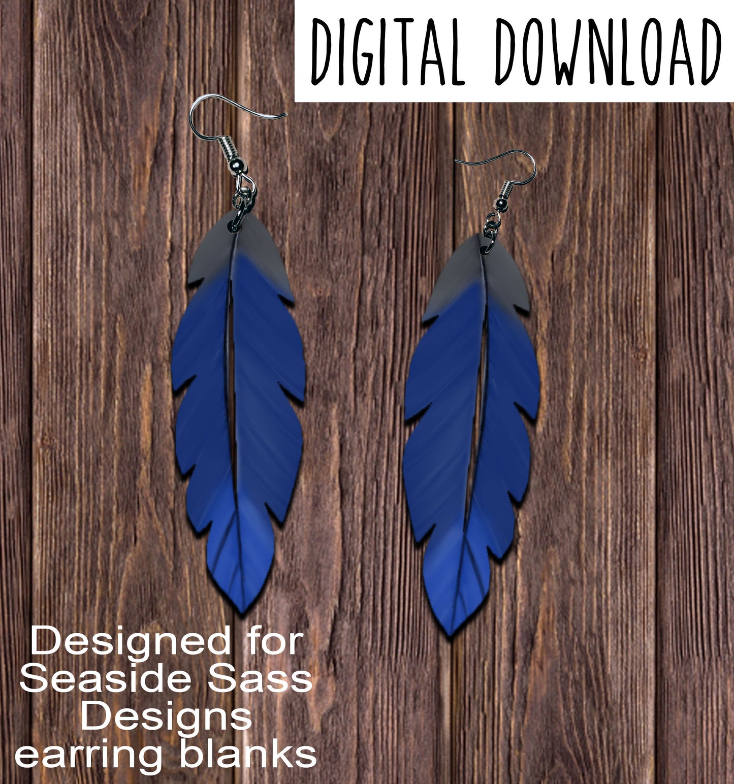 Blue Feather Earring Sublimation Design, Hand drawn Feather Sublimation earring design, digital download, JPG, PNG
