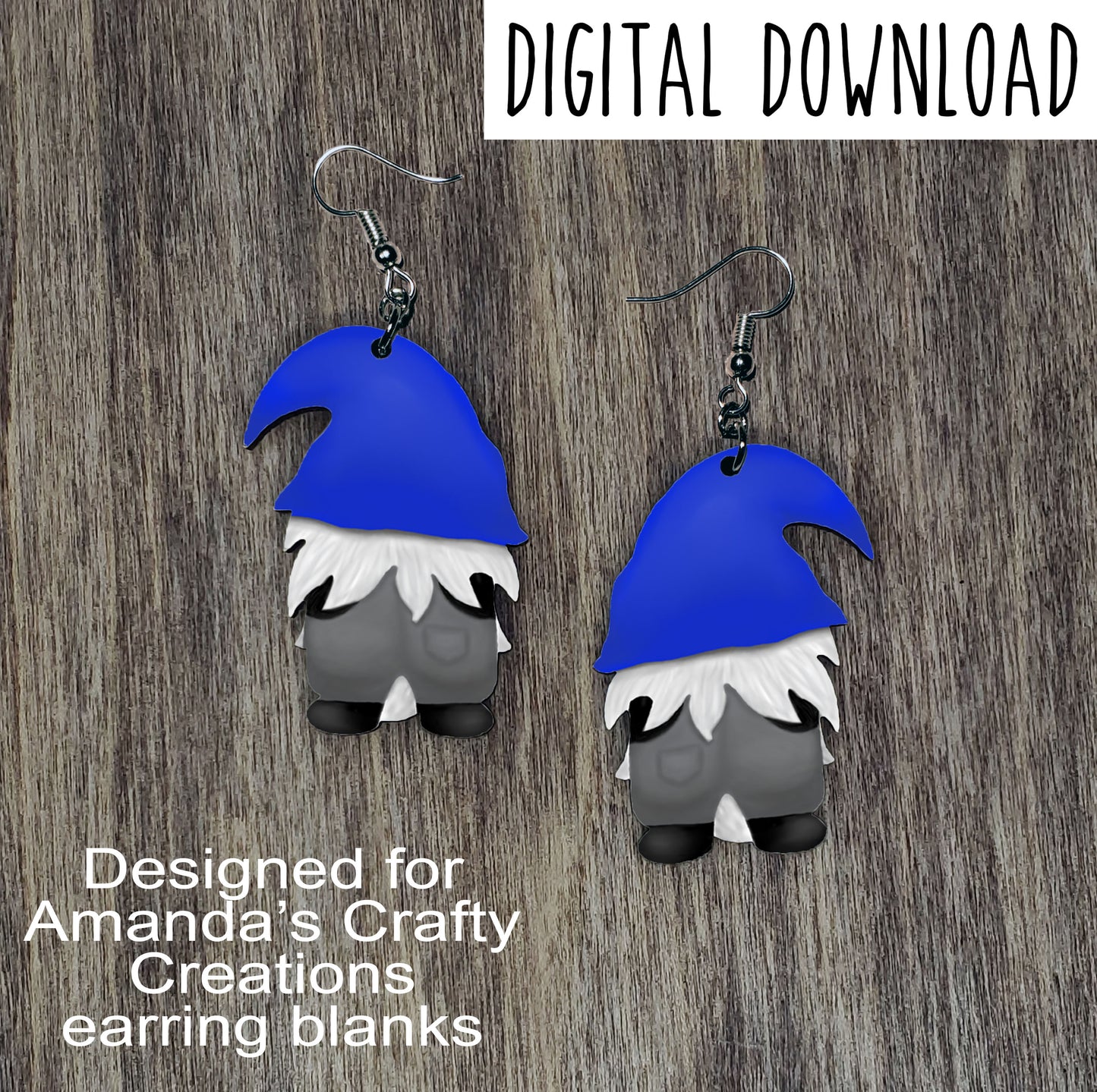 Blue Hat Gnome Back Earring Sublimation Design, Hand drawn Gnome Sublimation earring design, digital download, JPG, PNG